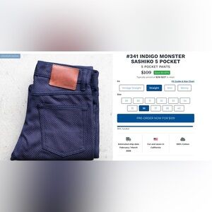 Gustin Navy Sashiko 5 Pocket Pants